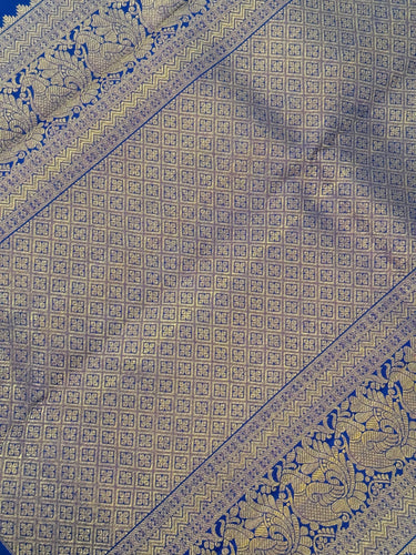 Exclusive Kanchivaram Korvai Pure Silk Pure Zari Silk Saree | Navy Blue & Light Green | Gold Zari | Handwoven | Ships from California